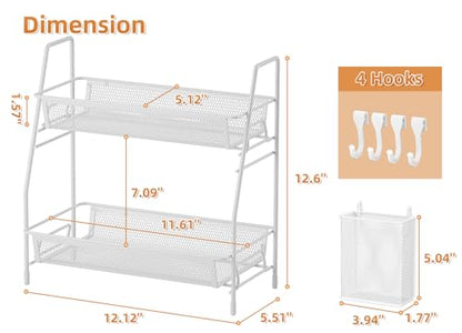 2 Tier Bathroom Countertop Organizer, Vanity Storage Shelf, Small, White - color: Small White Wire Mesh
