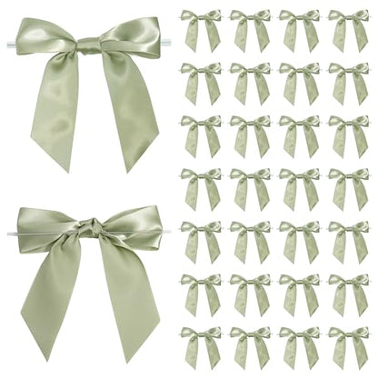 Sage Green Satin Ribbon Twist Tie Bows 5 Inch 36 Pack - color: Sage Green