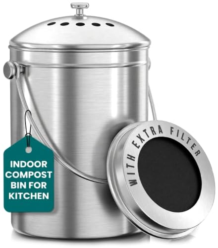 Utopia Kitchen Countertop Compost Bin 1 Gallon, Stainless Steel, Silver - color: Silver, size: 1 Gallon (Pack of 1)