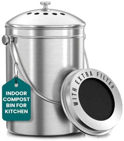 Utopia Kitchen Countertop Compost Bin 1 Gallon, Stainless Steel, Silver - color: Silver, size: 1 Gallon (Pack of 1)