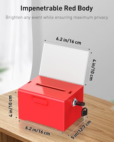 Uniclife 6.2"x 5" x 4" Red Acrylic Donation Box with Lock and Slot - color: Red, size: 1 Pack