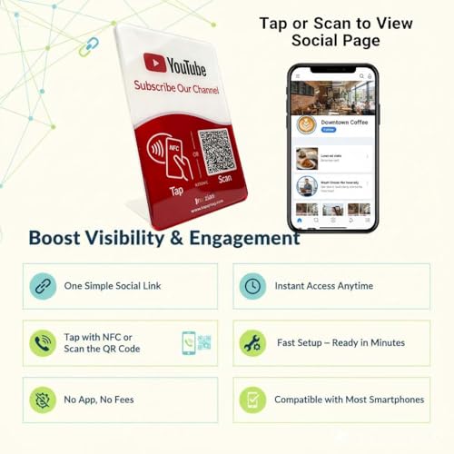 Follow Us Sign for YouTube– NFC QR Code YouTube Channel Stand, Reusable Tap or Scan, No App or Fees, Easy Setup, YouTube Subscribe Sign to Boost Subscribers, Counter Display - size: Standard, style: Youtube