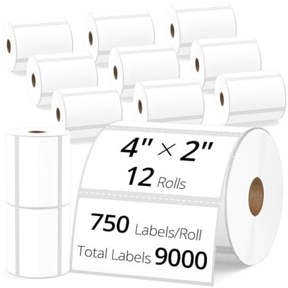 12-Roll 750 PCS 4"x2" Thermal Label for Zebra gx420d zd421, 1" Core - size: 4" x 2"-12 Rolls ( 9000 Labels )