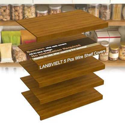 5-Pcs Bamboo Wire Rack Covers, 24"x16" Wire Shelf Covers for Shelving Pantry, No Assembly - size: 24"Wx16"D