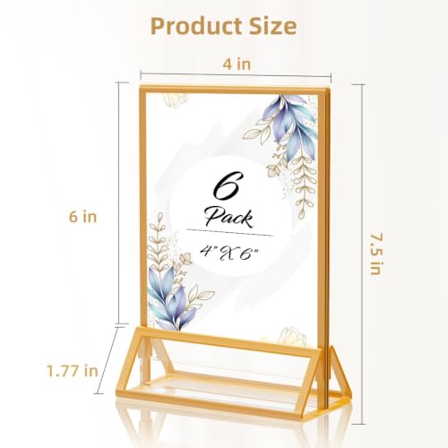 PPH-Sisy 4x6 Acrylic Sign Holders 12 Pack Gold Picture Frames Table Top Sign Holders Flyer Menu Holder, Double-Sided Photo Frames Clear Display Stand for Wedding Party Home Office - color: Gold, size: 4x6-12 Pack