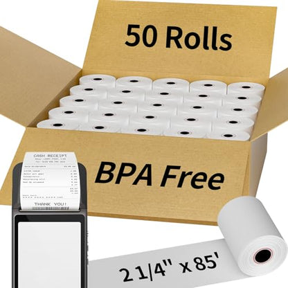 (50 Rolls) 2 1/4" x 85' Thermal Receipt Paper Rolls - size: 2 1/4" x 85', style: 50 Rolls