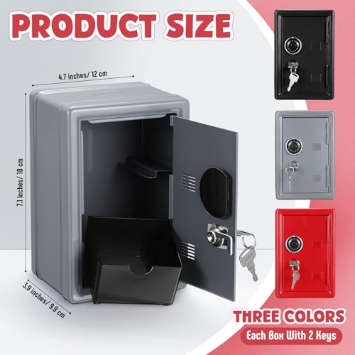 Zonon 3 Pcs Mini Safe for Kids Metal Money Bank, Black, Red, Silver - color: Black, Red, Silver