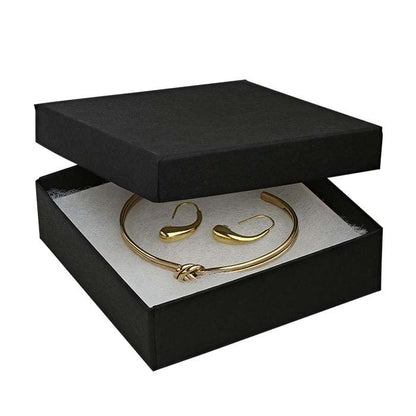 RJ Displays 6 Pack Cotton Filled Matte Black Cardboard Jewelry Boxes for Necklace, Bracelet boxes, Watch & Small Gifts box, Jewelry Gift Boxes Size 3 1/2" x 3 1/2" x 1" Inch - - color: Matte Black