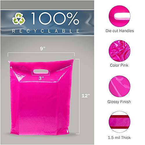 9x12 Pink Plastic Bags, Small, Glossy Finish, 1.5 Mil Thick, 200 Pack