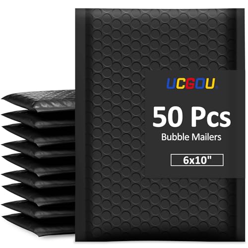 UCGOU Bubble Mailers 6x10" Black Usable Size 6x9" Padded Envelopes 50 Pack - color: Black, size: 6x10" 50PC