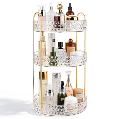 Large Capacity Rotating Makeup Organizer Perfume Stand Holder, 3 Tier Clear - color: Clear, size: 3 Tier (Standard)