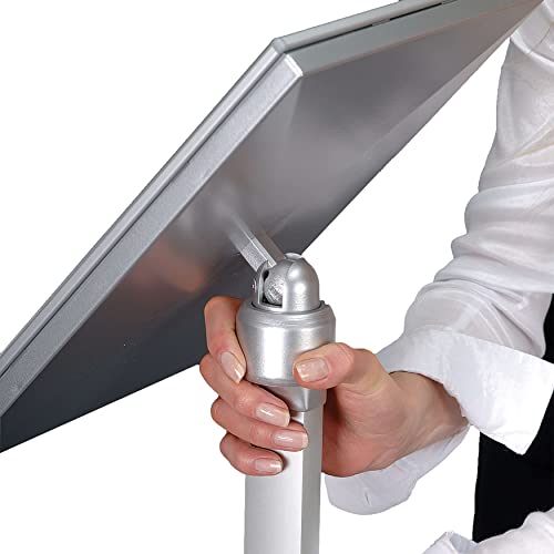 M&T Displays Pedestal Sign Holder Free Floor Standing Aluminum Heavy Duty Front Loading Snap Open Frame Adjustable Height Menu Poster Advertising Display Vertical Horizontal (Silver, 18x22 inch)