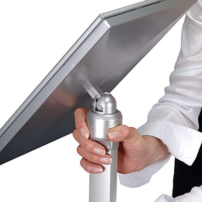 M&T Displays Pedestal Sign Holder Free Floor Standing Aluminum Heavy Duty Front Loading Snap Open Frame Adjustable Height Menu Poster Advertising Display Vertical Horizontal (Silver, 18x22 inch)