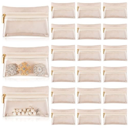 Uiifan Travel Jewelry Organizer Flannel Jewelry Bags Portable Jewelry Pouch with Zipper Pockets for Women Girl Gift - color: Beige and Clear