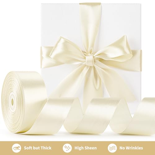 Mauproy Ivory Satin Ribbon, 1-1/2 Inch, 50 Yards - color: Ivory