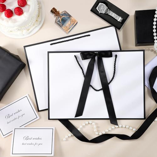 woric 2 Pcs White Gift Bags, 14" Medium Wedding Gift Bag with Tissue Paper - color: White with Black Edge