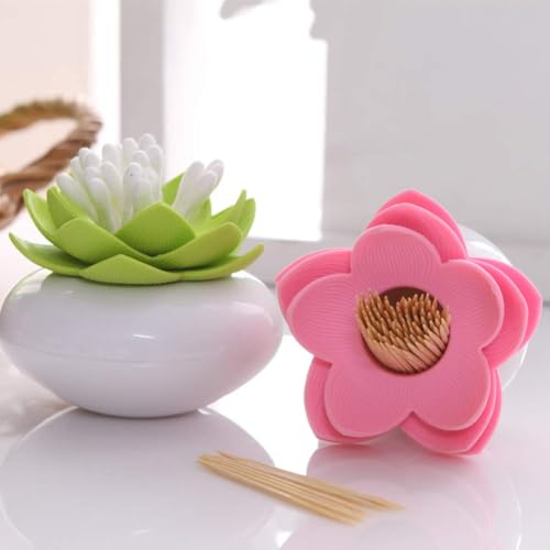 Bloss 2 Pack Cotton Swab Holder Qtip Dispener, Toothpick Box(Green + Pink) - color: Green+Pink