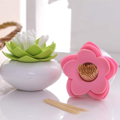 Bloss 2 Pack Cotton Swab Holder Qtip Dispener, Toothpick Box(Green + Pink) - color: Green+Pink