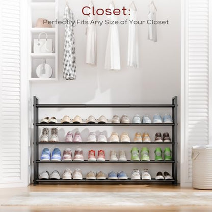 Bumusty 5 Tier Long Expandable Shoe Rack for Closet, Black - color: Black, size: 5-tier