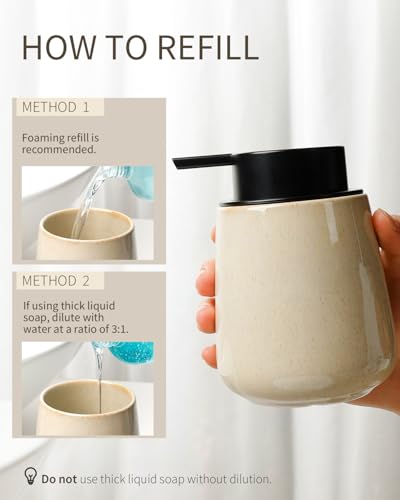 Bosilunlife 12Oz Ceramic Foam Soap Dispenser for Bathroom Kitchen Counter - color: Greige