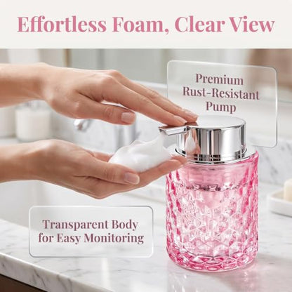 Malachi Foaming Hand Soap Dispenser, Refillable Clear Glass Foam Pump Bottle for Liquid Hand Soap, Dish Soap, Multi‑use for Bathroom, Kitchen & Commercial Use - color: Diamond Pink -2