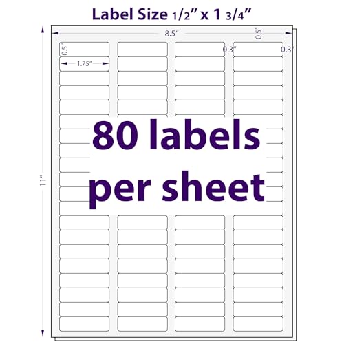 1/2" x 1-3/4", 25 Sheets, 2000 Return Address Labels for Laser & Inkjet Printers, Letter Size - size: 25 sheets
