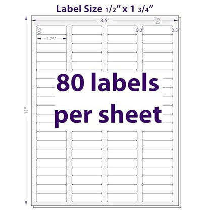 1/2" x 1-3/4", 25 Sheets, 2000 Return Address Labels for Laser & Inkjet Printers, Letter Size - size: 25 sheets