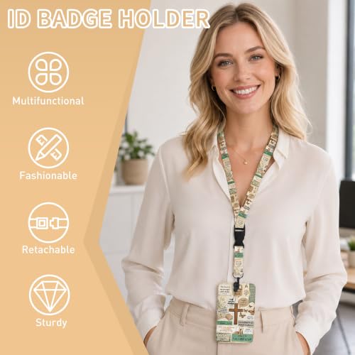 Bible Verse Lanyard with ID Badge Holder and Retractable Badge Reel - color: Bible Verse Cross