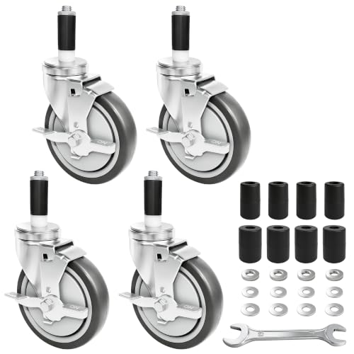 MySit 5 Inch Expanding Stem Casters with Side Brake Set of 4 - size: 5 inch