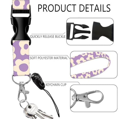 ID Badge Holder with Lanyard,Fashionable Retractable Badge Holders Reels with Lanyards Adjustable, for Women Kids Teacher Nurses Doctor Student(Purple Groovy Flower) - color: Purple Groovy Flower