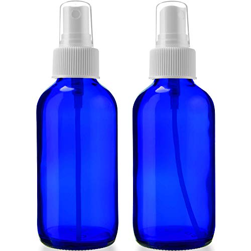 Sally's Organics Empty Blue Glass Small Portable Atomizer Spritzer, 2 Pack (4oz)