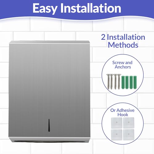 Stardrix Knob Latch (No Key Lock) Paper Towel Dispenser, Wall-Mount, Brushed Stainless Steel, Commercial Large Capacity, Fits 400 C-Fold / 525 Multi-Fold Towels - color: Brushed, size: 400 C Fold/525 Multi-Fold with Knob Latch