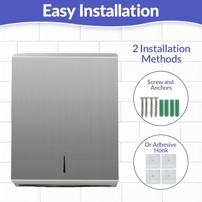 Stardrix Paper Towel Dispenser Wall Mount, Brushed Stainless Steel Commercial Paper Towel Holder with Lock, Large Capacity 400 C Fold/525 Multifold Towels (Pack of 2) - color: Brushed, size: 400 C Fold/525 Multi-Fold with Lock (Pack of 2)