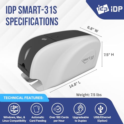 IDP SMART-31S ID Card Simplex Printer Kit with PC Only Software, 250 Print YMCKO Color Ribbon, and 100 PVC Plastic Cards - style: SMART-31S Simplex Printer Kit