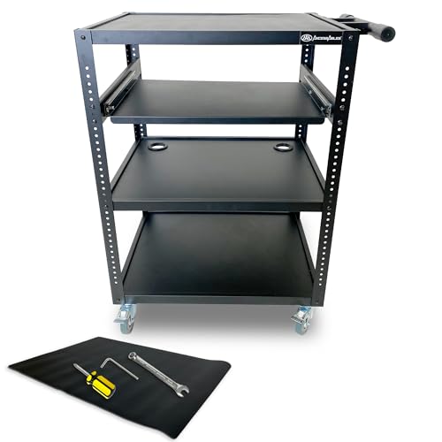 AxcessAbles Computer Cart on Wheels 400LB Capacity, Metal AV Equipment Utility Workstation, with Pullout Keyboard Tray, Locking Caster Wheels.
