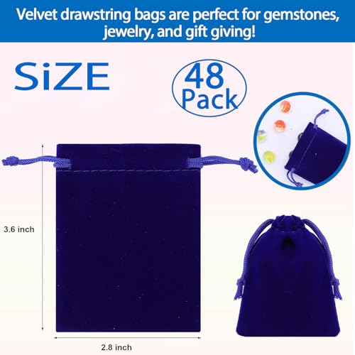 Gabotrie 48Pack Velvet Drawstring Bags, 2.8x3.5 In Jewelry Pouches, 12Color
