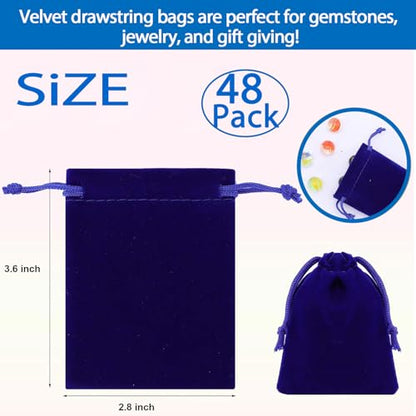 Gabotrie 48Pack Velvet Drawstring Bags, 2.8x3.5 In Jewelry Pouches, 12Color