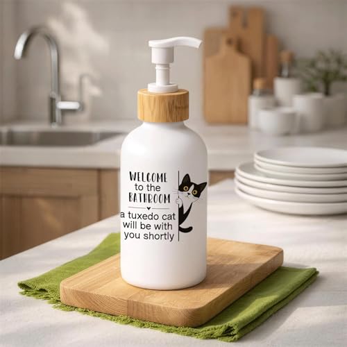 Tuxedo Cat Bathroom Glass Soap Dispenser with Pump - color: Tuxedo Cat