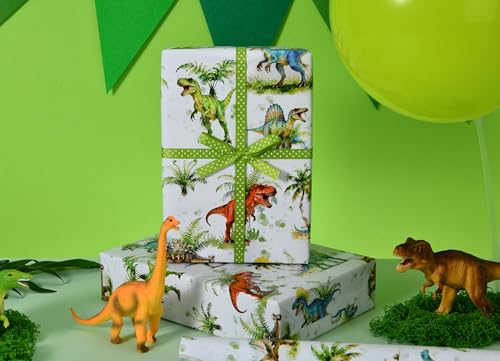 Sikiweiter Dinosaur Wrapping Paper Roll - Watercolor Dino & Palm Tree Design - 17 inch x 16.5 feet (Dinosaur) - color: Dinosaur