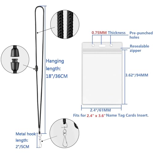 Breakaway Lanyards for Badge Holders 10 Pack with Vertical Card Holders - color: Breakaway Black, size: 10 Pack