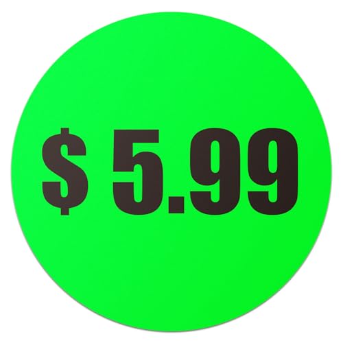 $5.99 Preprinted Price Stickers, 1.5 Inch Circle, Fluorescent Neon Green - color: 5.99, size: 1 Pack
