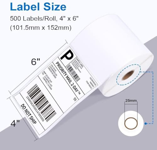 Label KINGDOM 4 x 6 Inch Direct Thermal Shipping Label Roll, 500 Sheets - color: Black on White-500pcs