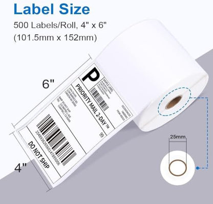 Label KINGDOM 4 x 6 Inch Direct Thermal Shipping Label Roll, 500 Sheets - color: Black on White-500pcs
