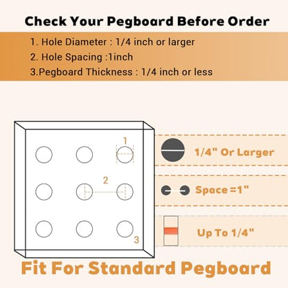 10-Pack Pegboard Shelf Hooks, 8" Black Metal Pegboard Shelf Brackets, Heavy Duty Peg Board Shelving Organizer Accessories for Garage Workshop Storage System