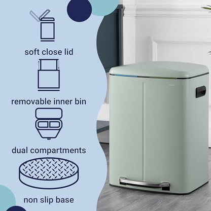 happimess Marco 10.6 Gal Double Bucket Step Trash Can, Pistachio Gelato - color: Pistachio Gelato