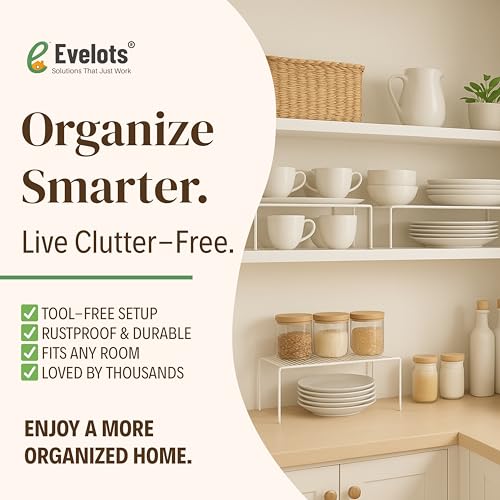Evelots Wire Shelf Organizer Set, Metal Cabinet Shelf Risers, 4-Pack, White - color: White - Regular, size: Set of 4
