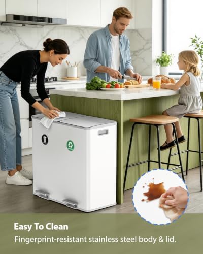 Dual Trash and Recycling Bins for Kitchen, 2*13.2 Gal Dual Trash Can, White - color: White, size: 2 * 13.2 Gallon