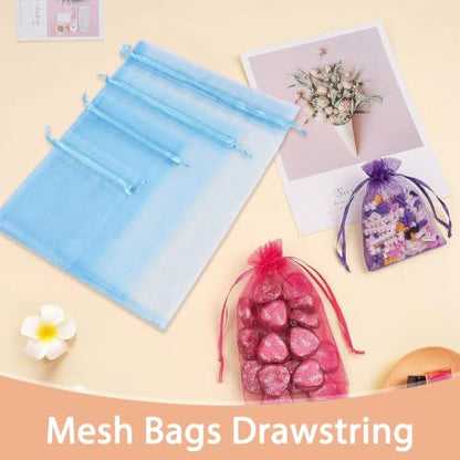 Crweety 50PCS Organza Bags 3x4 Baby Blue Small Gift Bags Mesh Drawstring - color: Baby Blue