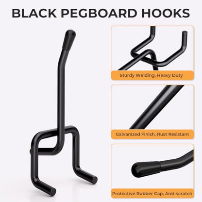 INCLY 50 Pack Black Pegboard Hooks, 2 Inch Peg Board Hooks Accessories - color: Black, size: 2 Inch