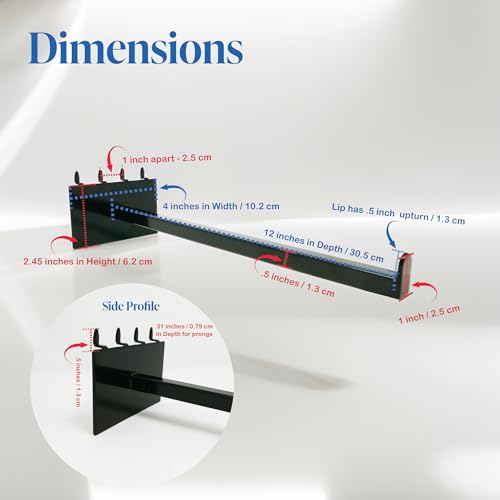 12" Pegboard Straight Arm Faceout Hook, Peg Shelf Bracket, Black, 6 Pack - size: 6 Pack